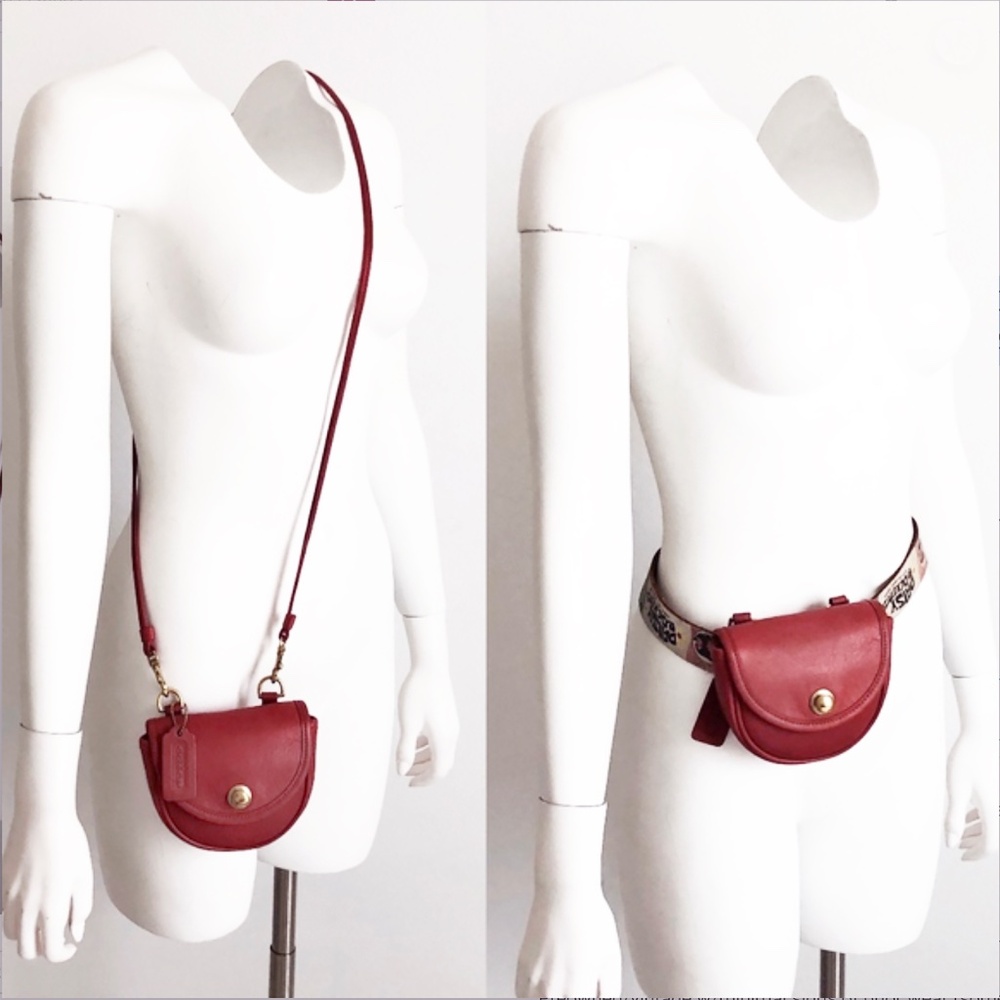Vintage Coach Mini Bag Belt Bag Crossbody #9826 Messenger Red Leather USA - Picture 3 of 13